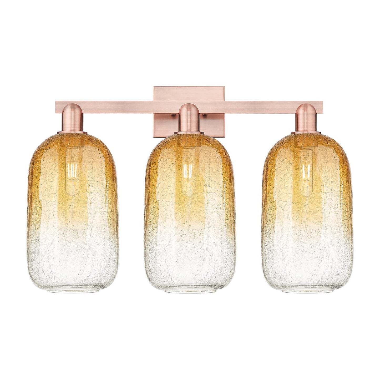 Innovations Brookhaven Cloche 26in 3-Light Bath Vanity Light | Industrial Antique Copper Steel and Amber Glass | Damp Rated | Model 716-3W-AC-G482-7AM