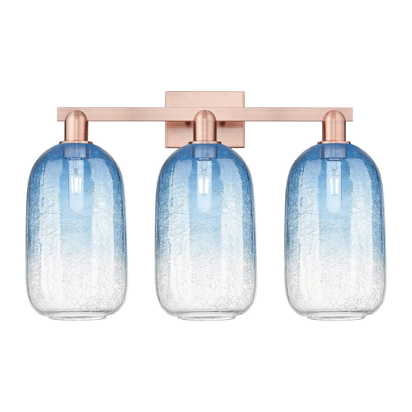Innovations Brookhaven Cloche 26in 3-Light Bath Vanity | Industrial Antique Copper Steel and Sapphire Blue Glass | Entryway & | Model 716-3W-AC-G482-7SB