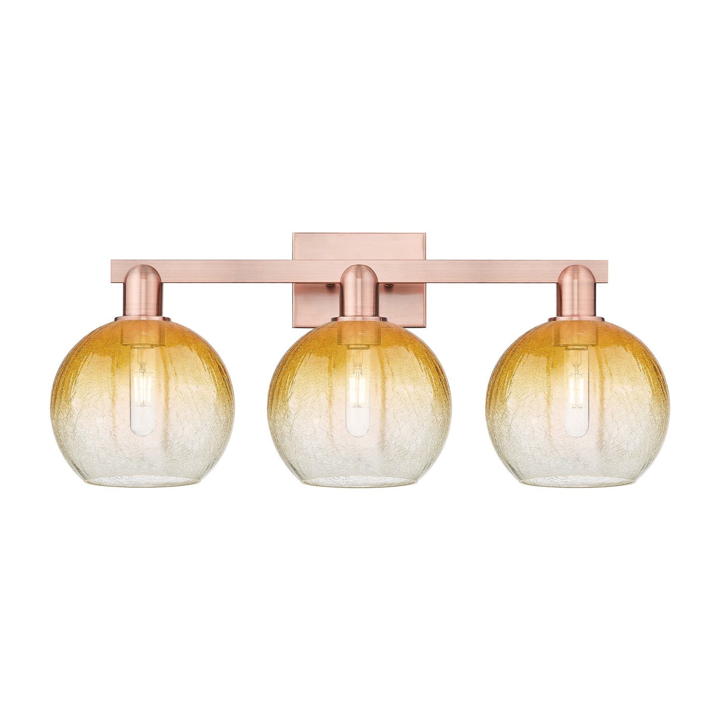Innovations Brookhaven Globe 27in 3-Light Bath Vanity Light | Industrial Antique Copper and Amber Glass | Bathroom Vanity | 27 | Model 716-3W-AC-G483-8AM