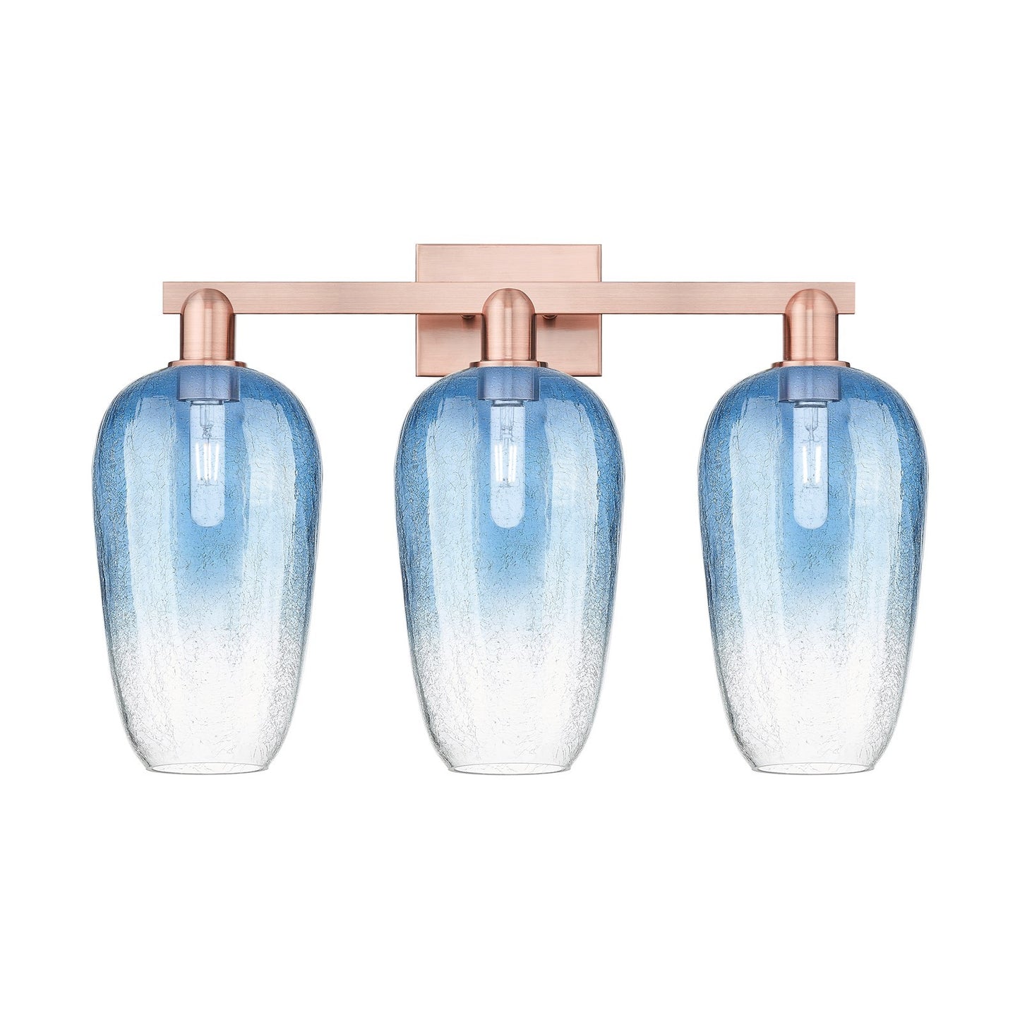 Innovations Brookhaven Flute 26in 3-Light Bath Vanity Light | Industrial Antique Copper Steel and Sapphire Blue Glass | Model 716-3W-AC-G484-7SB