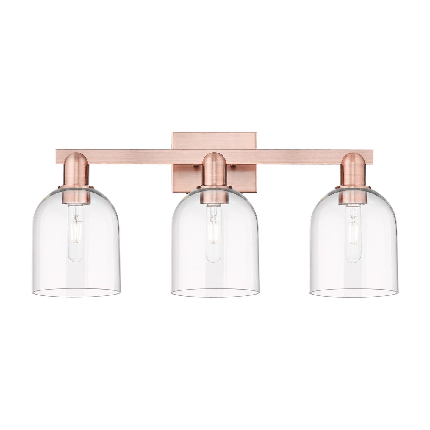 Innovations Bella 25in 3-Light Bath Vanity Light | Industrial Antique Copper and Clear Bell Glass | Bathroom Vanity | 24.5 x | Model 716-3W-AC-G558-6CL