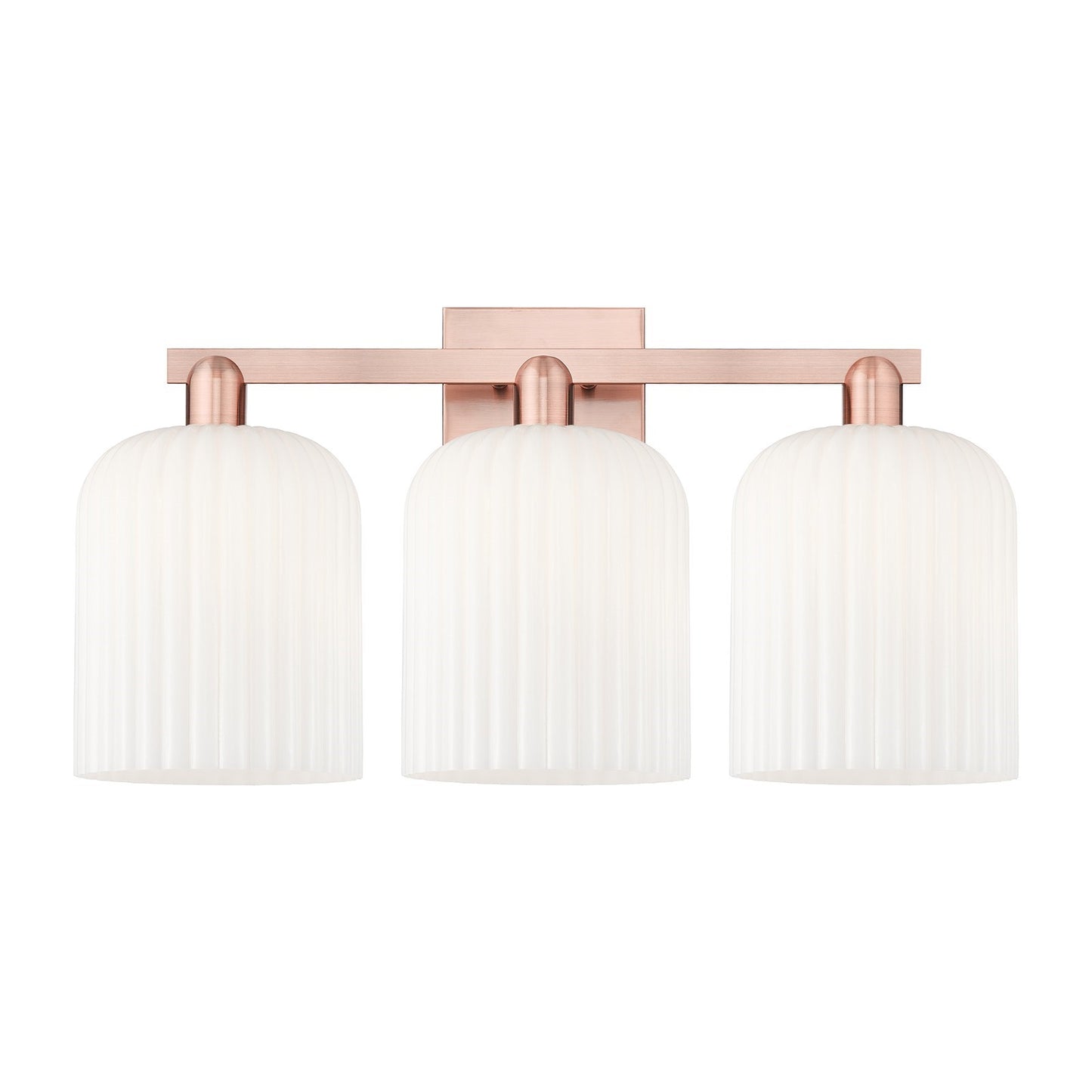 Innovations Bridal Veil 27in 3-Light Bath Vanity Light | Industrial Antique Copper Steel and Gloss White Ribbed Glass | Model 716-3W-AC-G559-8GWH
