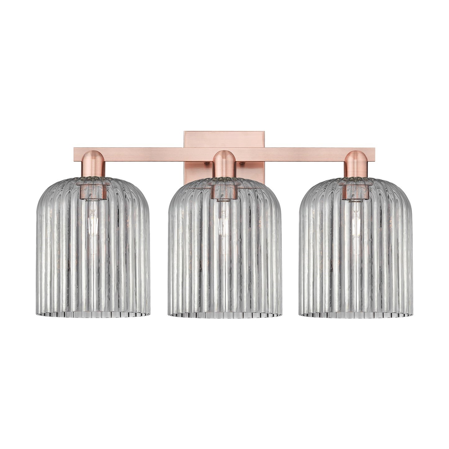 Innovations Bridal Veil 27in 3-Light Bath Vanity Light | Industrial Antique Copper Steel and Light Smoke Ribbed Glass | Model 716-3W-AC-G559-8SM