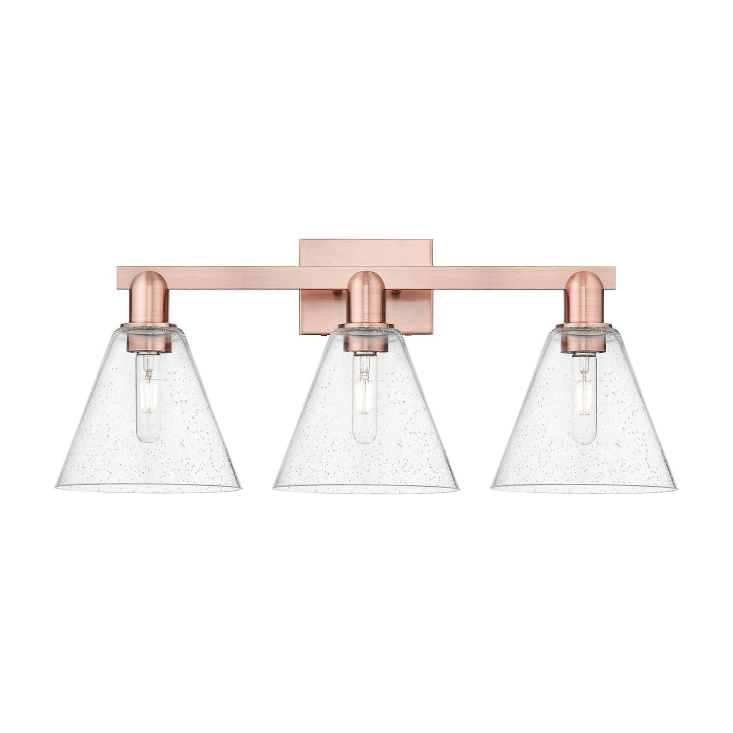 Innovations Berkshire Glass 26in 3-Light Bath Vanity Light | Industrial Antique Copper Steel and Seedy Glass | Bathroom Vanity | Model 716-3W-AC-GBC-84