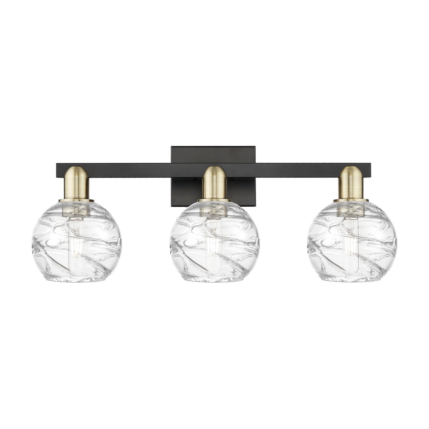 Innovations Athens Deco Swirl 26in 3-Light Bath Vanity Light | Industrial Black Antique Brass and Clear Deco Swirl Glass | Model 716-3W-BAB-G1213-6CL