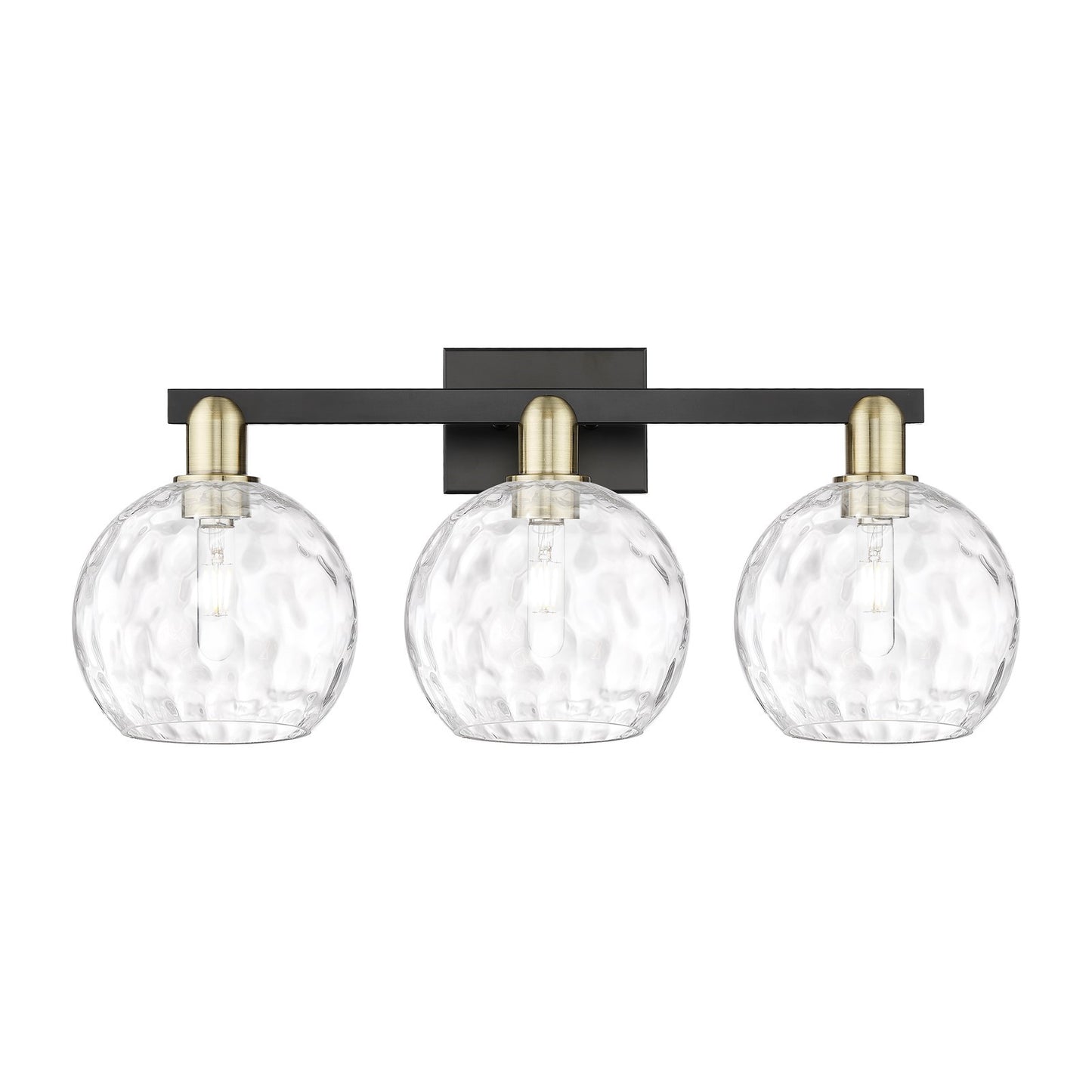 Innovations Athens Water Glass 27in 3-Light Bath Vanity Light | Industrial Black Antique Brass and Clear Glass | Bathroom | Model 716-3W-BAB-G1215-8