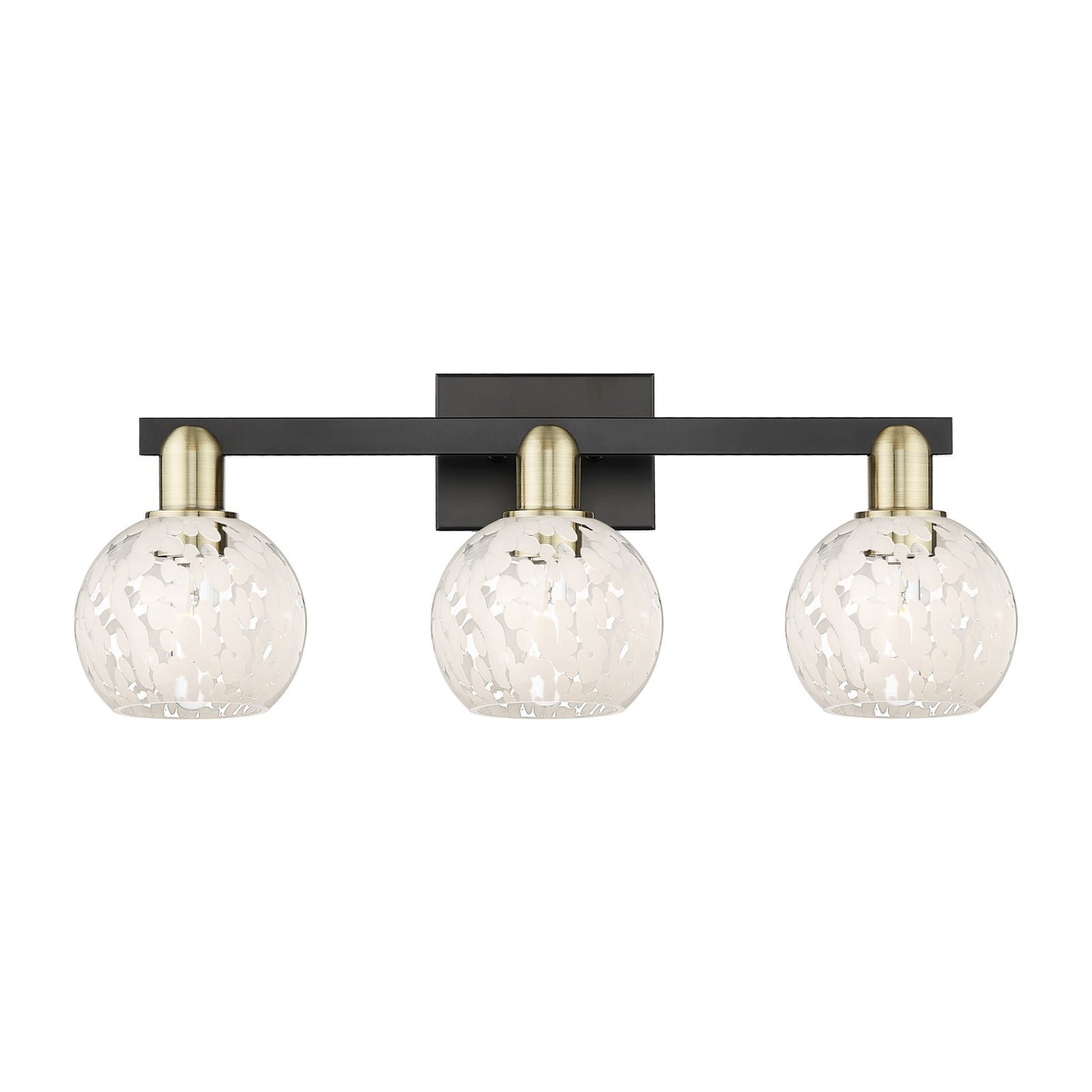 Innovations White Mouchette 25in 3-Light Bath Vanity Light | Industrial Black Antique Brass and White Glass | Kitchen Island | Model 716-3W-BAB-G1216-6WM