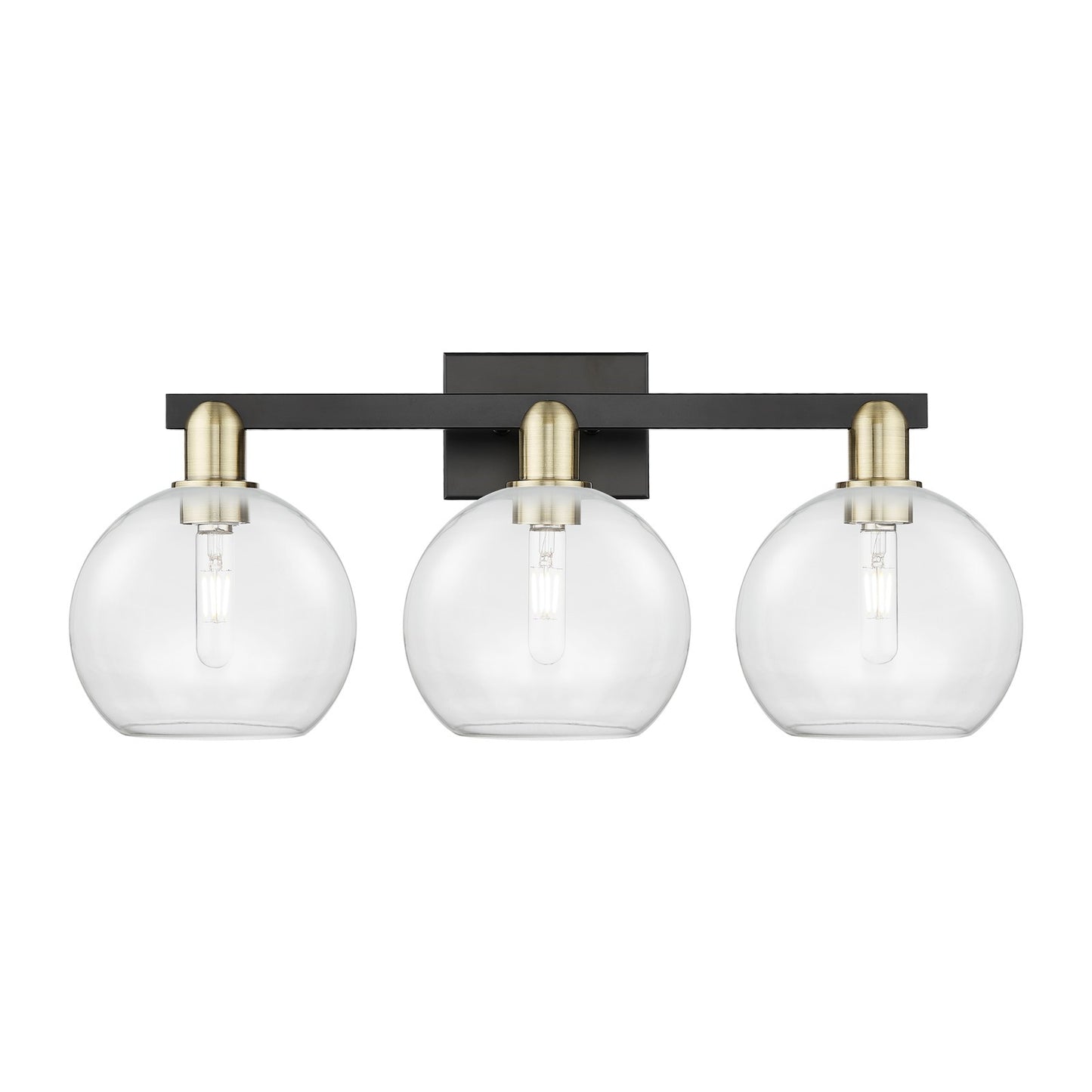 Innovations Athens 27in 3-Light Bath Vanity | Industrial Black Antique Brass Steel and Clear Glass | Bathroom Vanity Light | 27 | Model 716-3W-BAB-G122-8