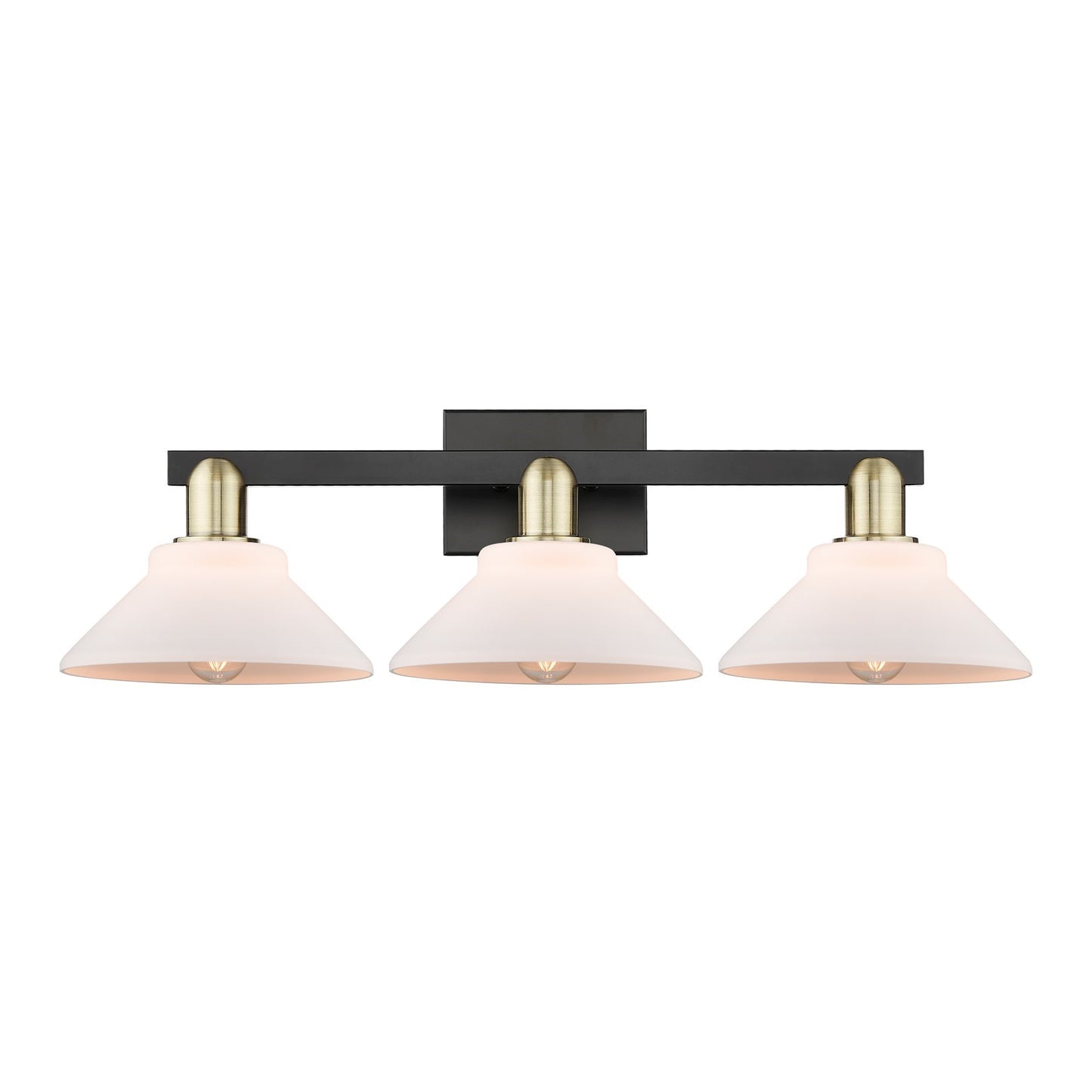 Innovations Orwell 27in 3-Light Bath Vanity Light | Industrial Black Antique Brass and Matte White Glass | Bathroom Vanity | 27.38 | Model 716-3W-BAB-G131