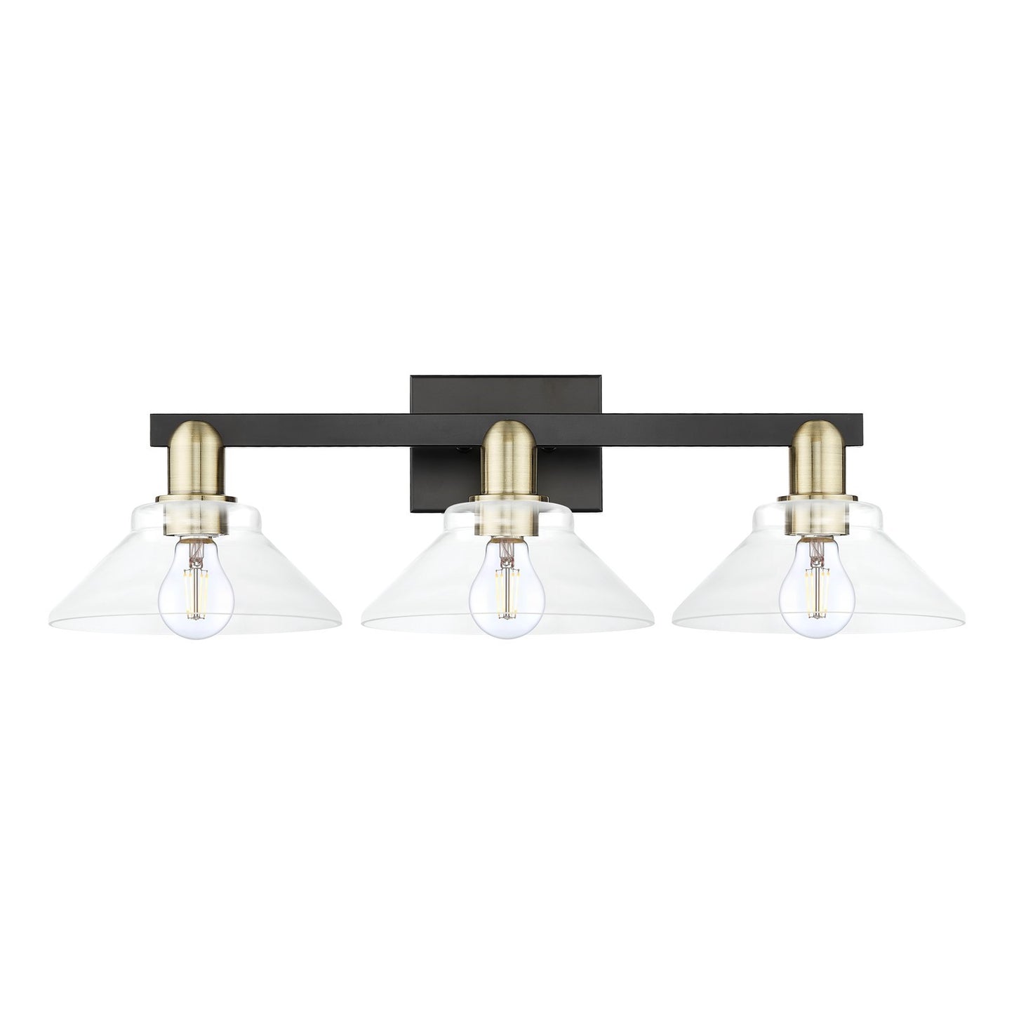 Innovations Orwell 27in 3-Light Bath Vanity | Industrial Black Antique Brass and Clear Glass | Bathroom Vanity Light | 27.38 x | Model 716-3W-BAB-G132