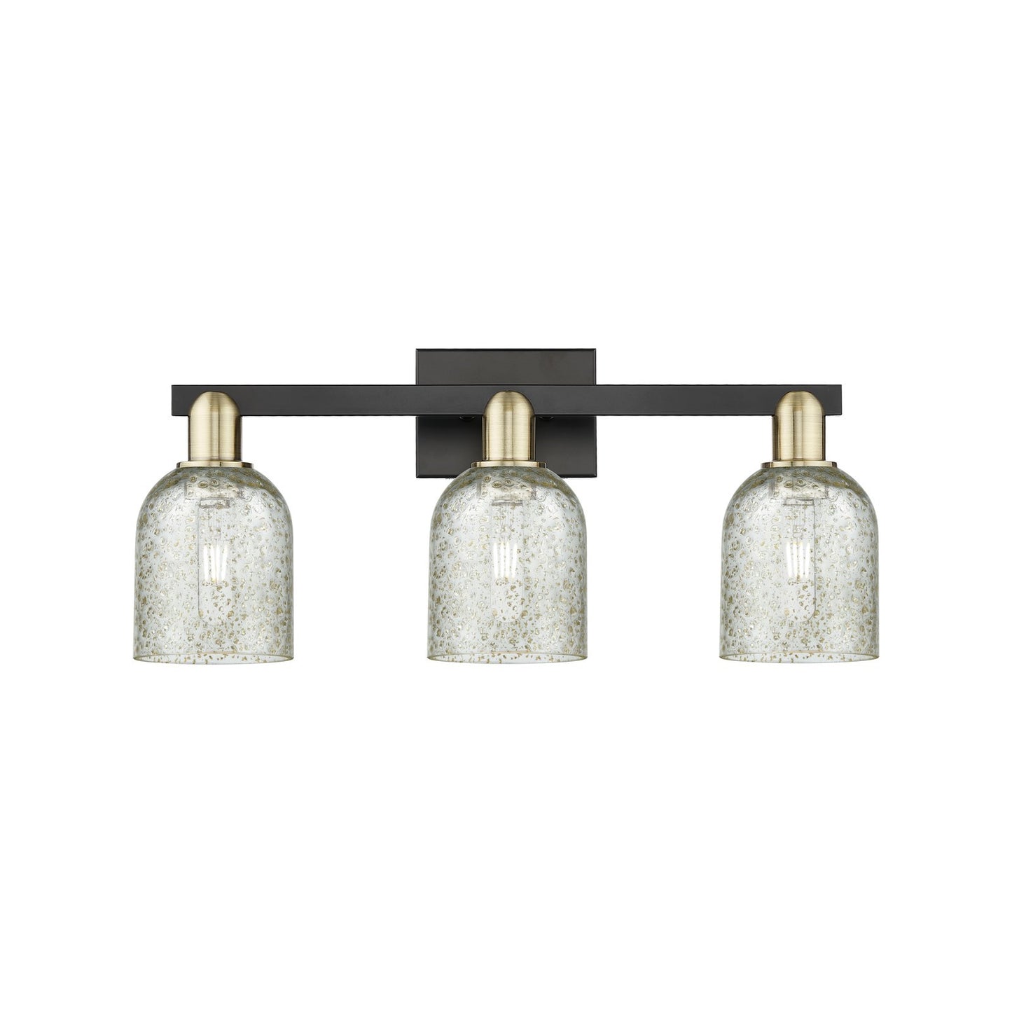 Innovations Caledonia 24in 3-Light Bath Vanity | Industrial Black Antique Brass Steel and Mica Glass | Bathroom Vanity Light | 24 | Model 716-3W-BAB-G259