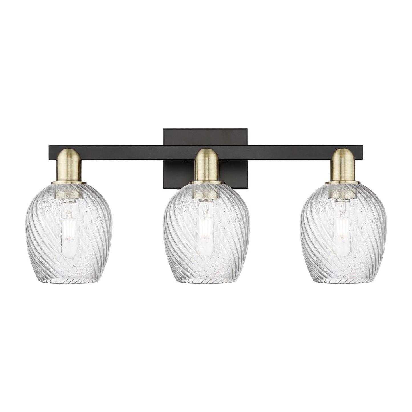 Innovations Salina 3-Light 25in Bath Vanity | Industrial Black Antique Brass and Clear Spiral Fluted Glass | Bathroom Vanity & | Model 716-3W-BAB-G292