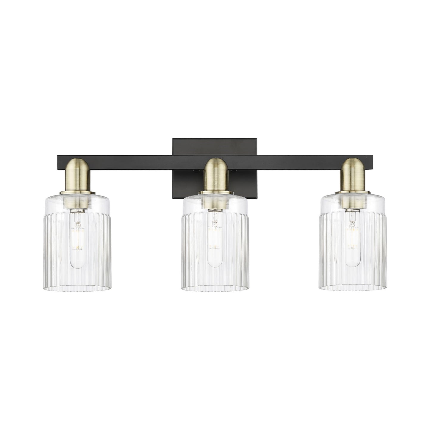 Innovations Hadley 24in 3-Light Bath Vanity | Industrial Black Antique Brass and Clear Ribbed Glass | Bathroom Vanity Light | 23.5 | Model 716-3W-BAB-G342