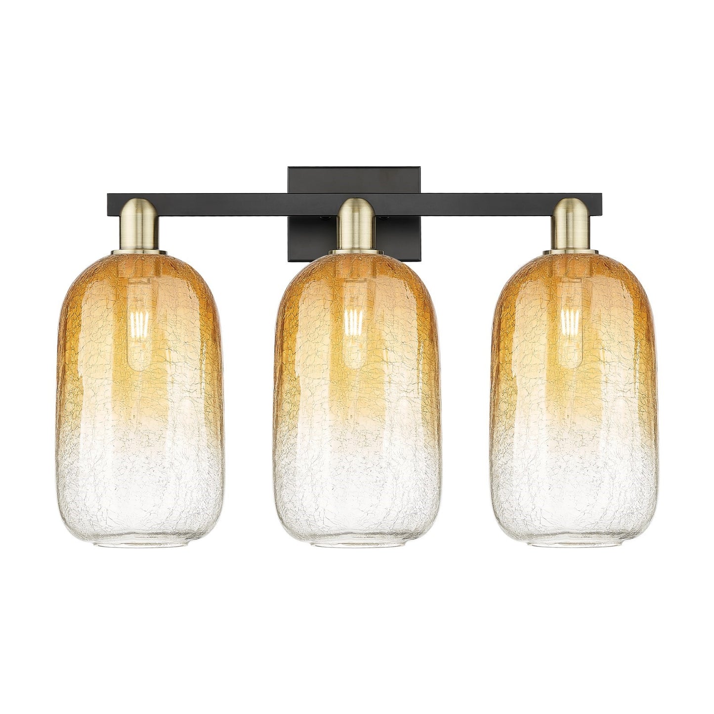 Innovations Brookhaven Cloche 26in 3-Light Bath Vanity Light | Industrial Black Antique Brass and Amber Glass | Bathroom | Model 716-3W-BAB-G482-7AM