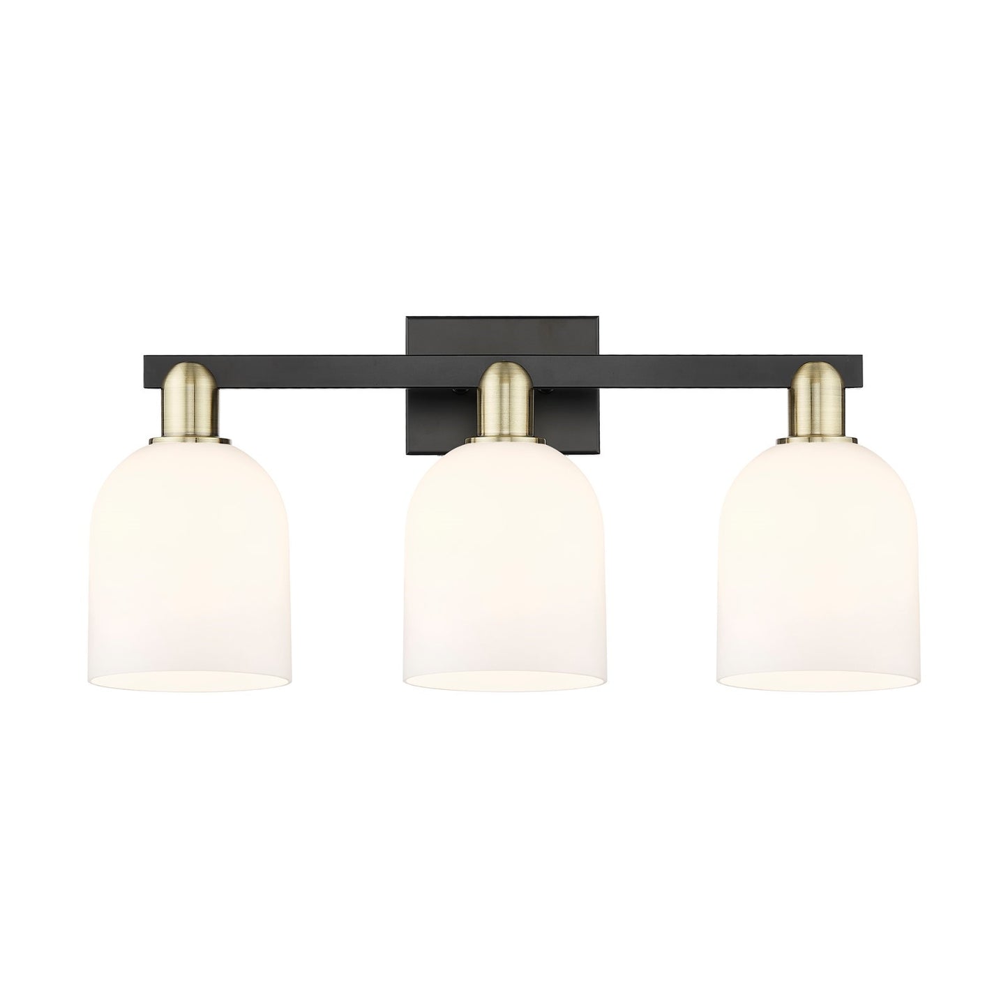Innovations Bella 25in 3-Light Bath Vanity Light | Industrial Black Antique Brass and White Glass | Bathroom Vanity | 24.5 x | Model 716-3W-BAB-G558-6GWH