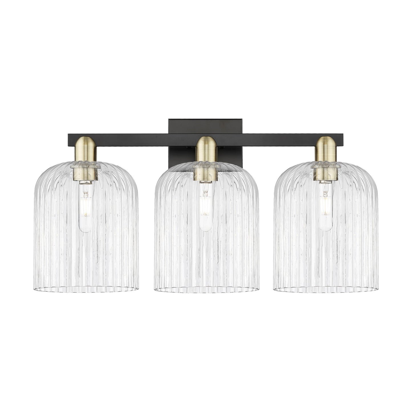 Innovations Bridal Veil 27in 3-Light Bath Vanity Light | Industrial Black Antique Brass and Clear Ribbed Glass | Bathroom | Model 716-3W-BAB-G559-8CL