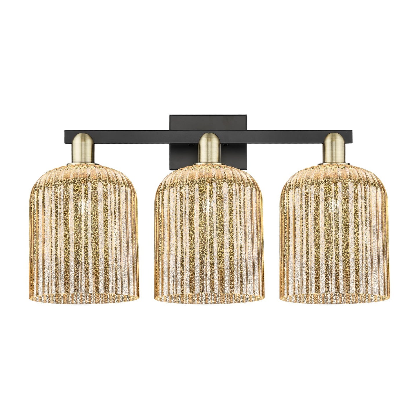 Innovations Bridal Veil 27in 3-Light Bath Vanity Light | Industrial Black Antique Brass and Mercury Ribbed Glass | Bathroom | Model 716-3W-BAB-G559-8ME