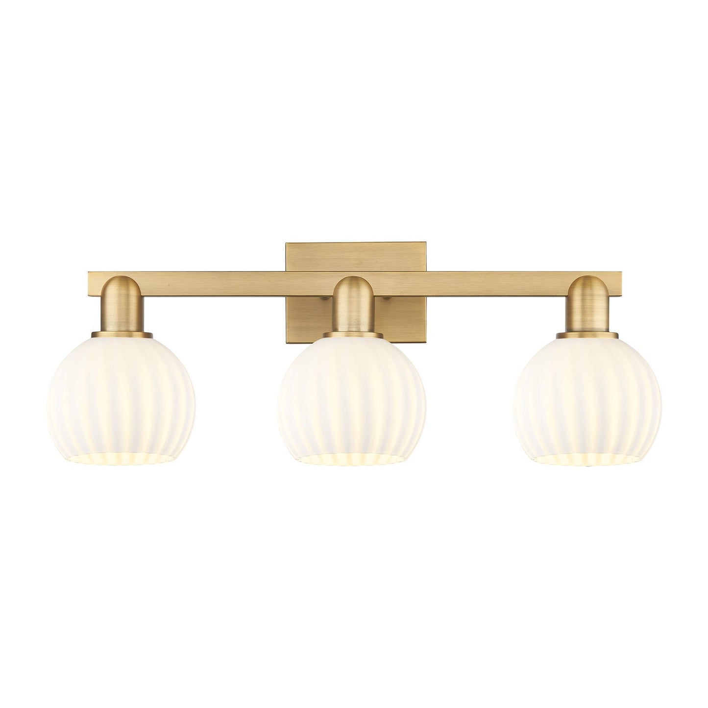 Innovations Lighting Arcadia 25in 3-Light Bath Vanity Light | Industrial Brushed Brass and White Venetian Glass | Bathroom | Model 716-3W-BB-G1217-6WV