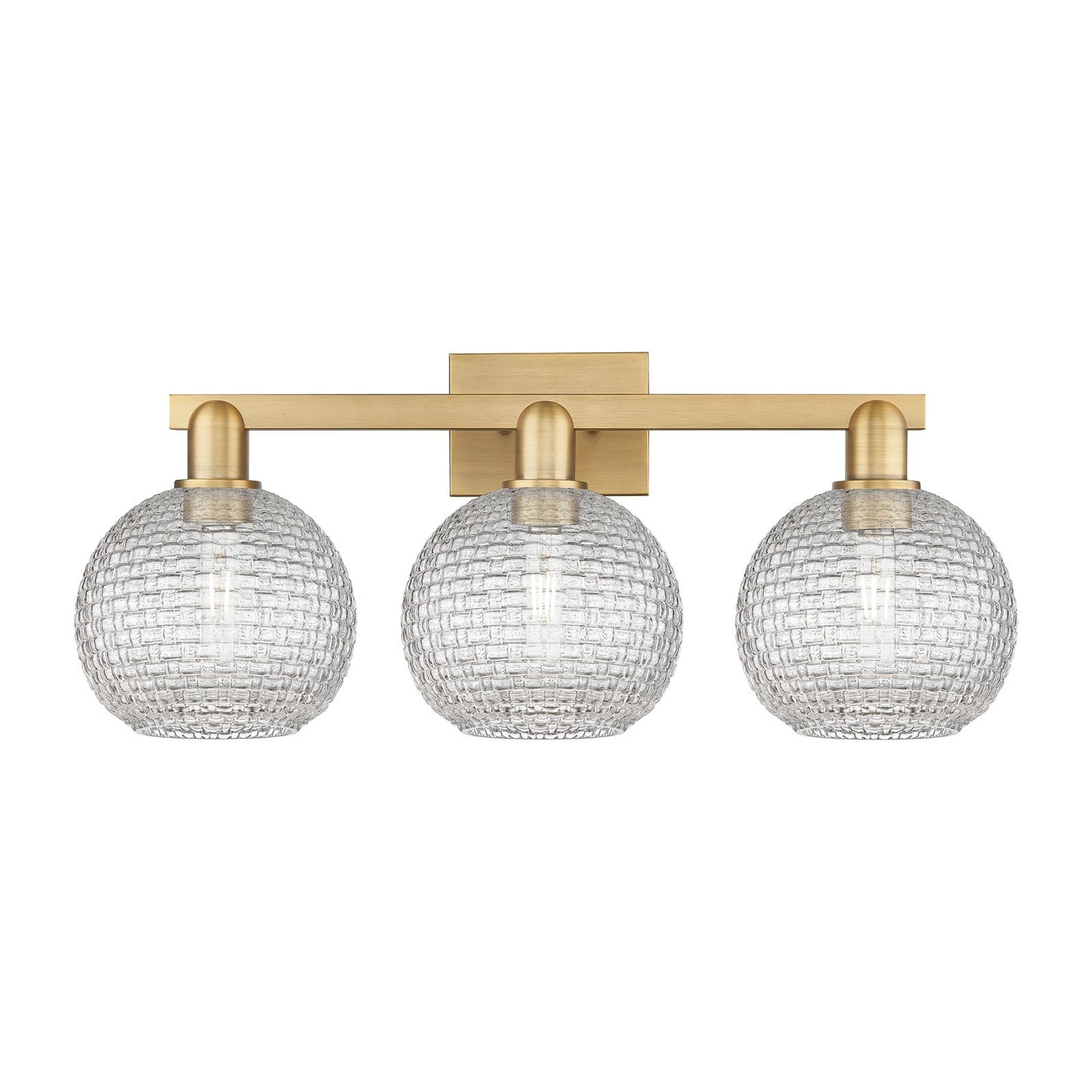Innovations Athens 27in 3-Light Bath Vanity Light | Industrial Brushed Brass and Clear Basket Weave Glass | Bathroom Vanity & | Model 716-3W-BB-G122C-8CL