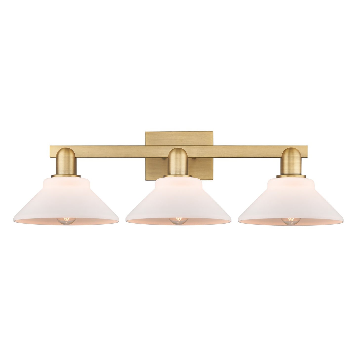 Innovations Orwell 27in 3-Light Bath Vanity Light | Industrial Brushed Brass and Matte White Glass | Bathroom Vanity | 27.38 x 8.75 | Model 716-3W-BB-G131