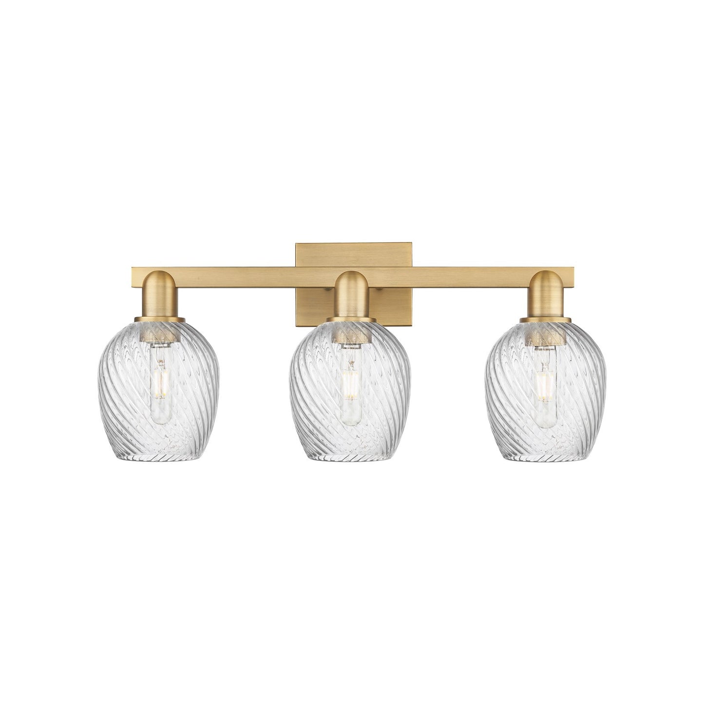 Innovations Salina 3-Light 25in Bath Vanity Light | Industrial Brushed Brass Steel and Clear Spiral Fluted Glass | Bathroom Vanity | Model 716-3W-BB-G292