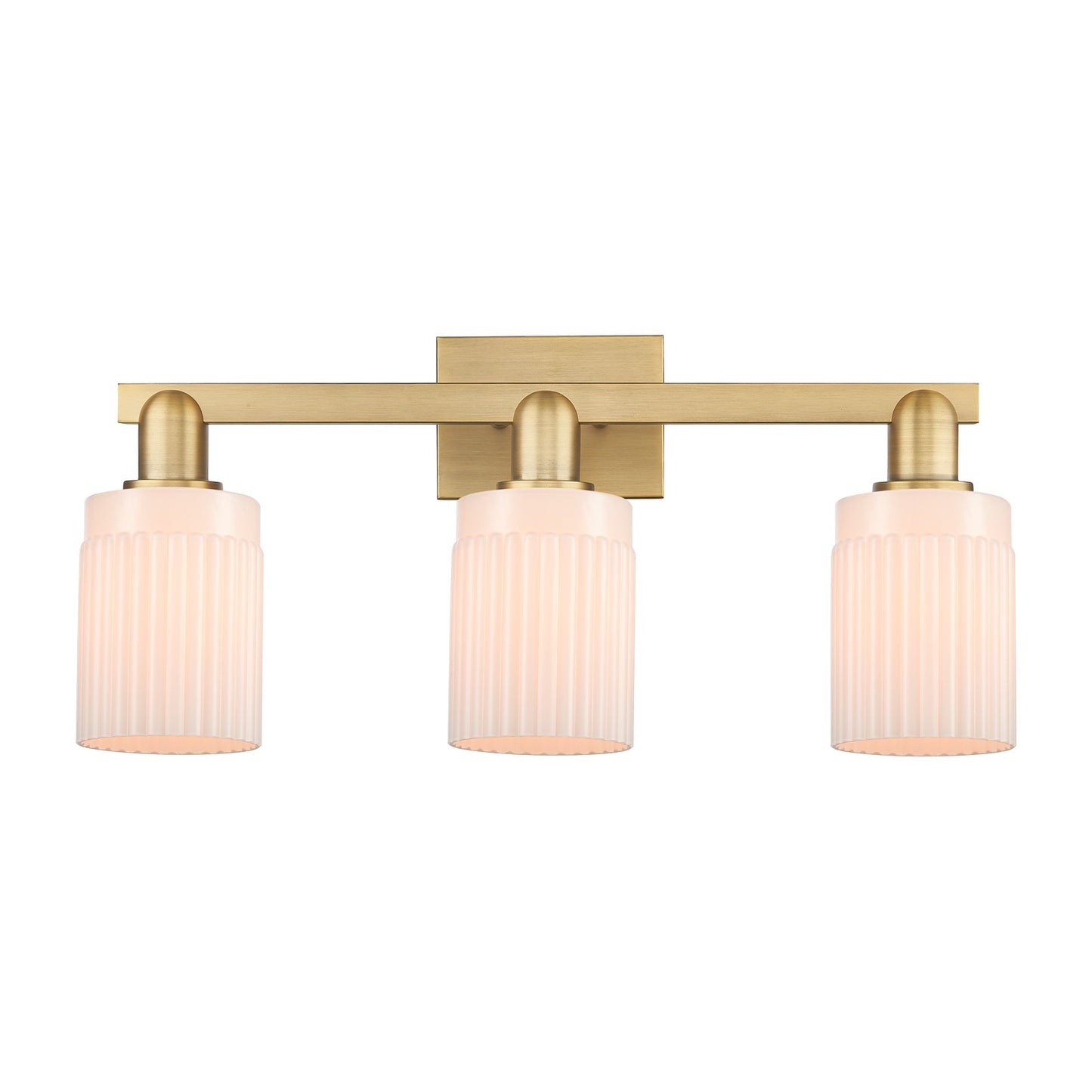 Innovations Hadley 24in 3-Light Bath Vanity Light | Industrial Brushed Brass and Matte White Ribbed Glass | Bathroom Vanity | 23.5 | Model 716-3W-BB-G341