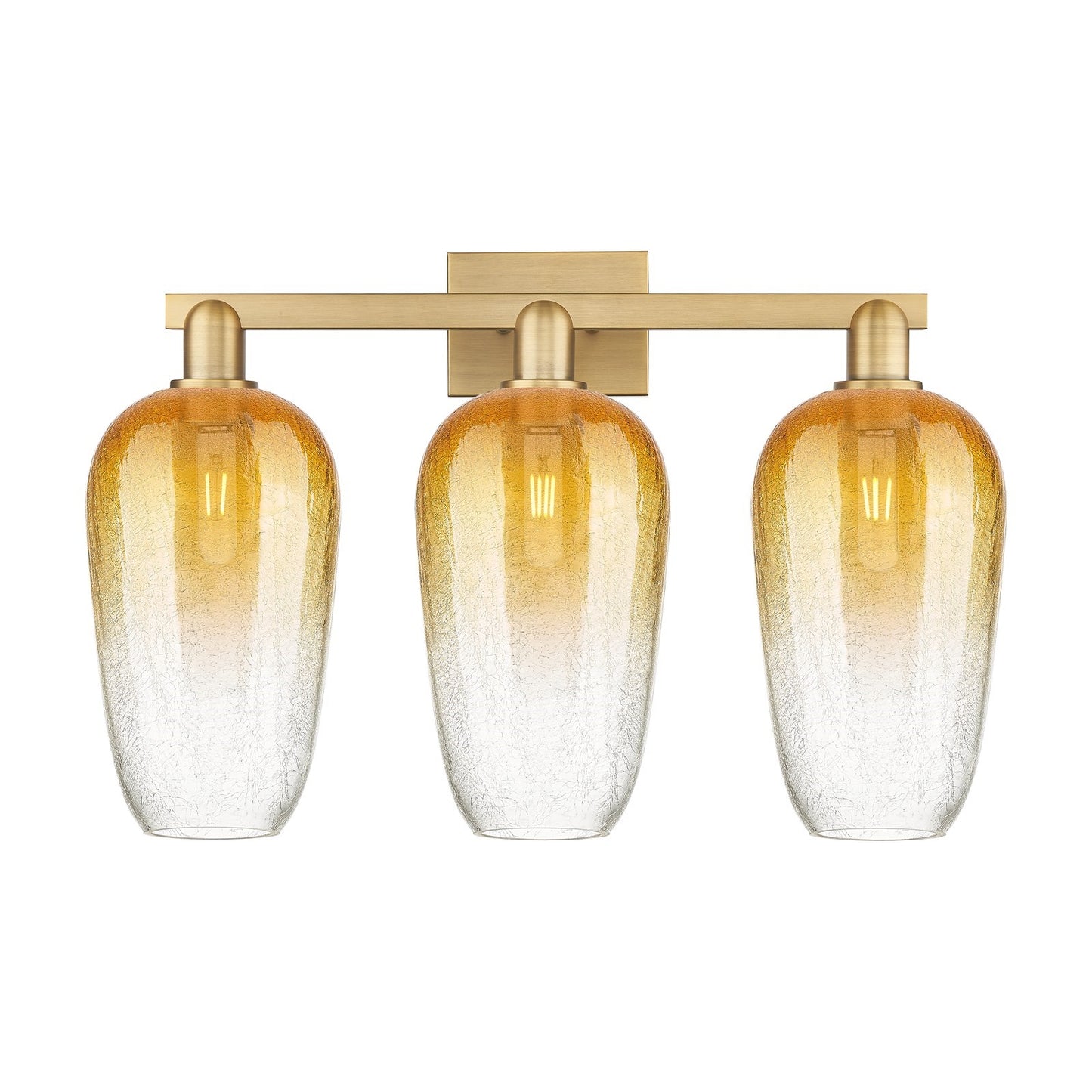 Innovations Brookhaven Flute 26in 3-Light Bath Vanity | Industrial Transitional Brushed Brass and Amber Glass | Bathroom Vanity | Model 716-3W-BB-G484-7AM