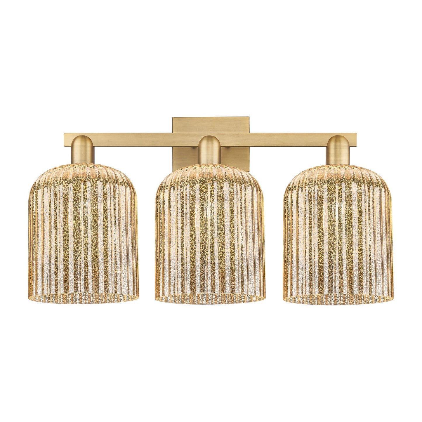 Innovations Bridal Veil 27in 3-Light Bath Vanity | Industrial Brushed Brass and Mercury Ribbed Glass | Bathroom Vanity & Powder | Model 716-3W-BB-G559-8ME