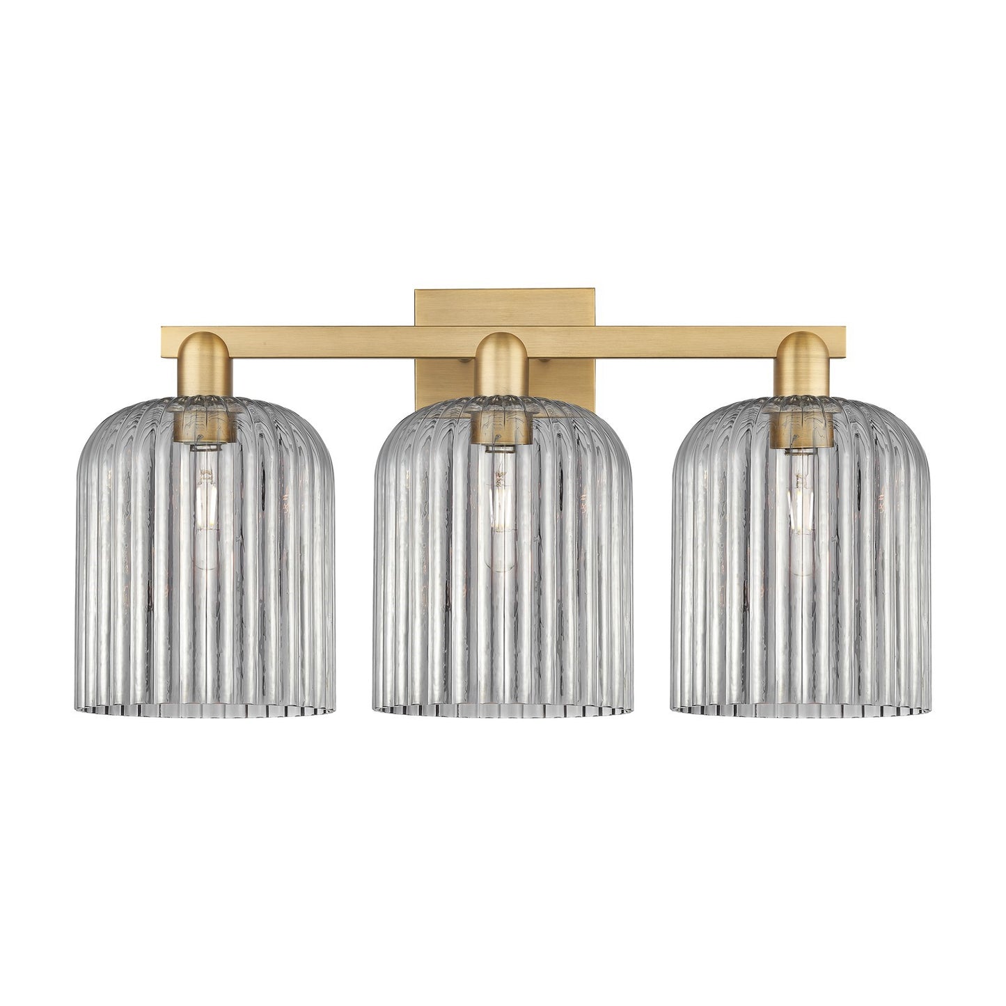 Innovations Bridal Veil 27in 3-Light Bath Vanity Light | Industrial Brushed Brass Steel and Light Smoke Ribbed Glass | Bathroom | Model 716-3W-BB-G559-8SM