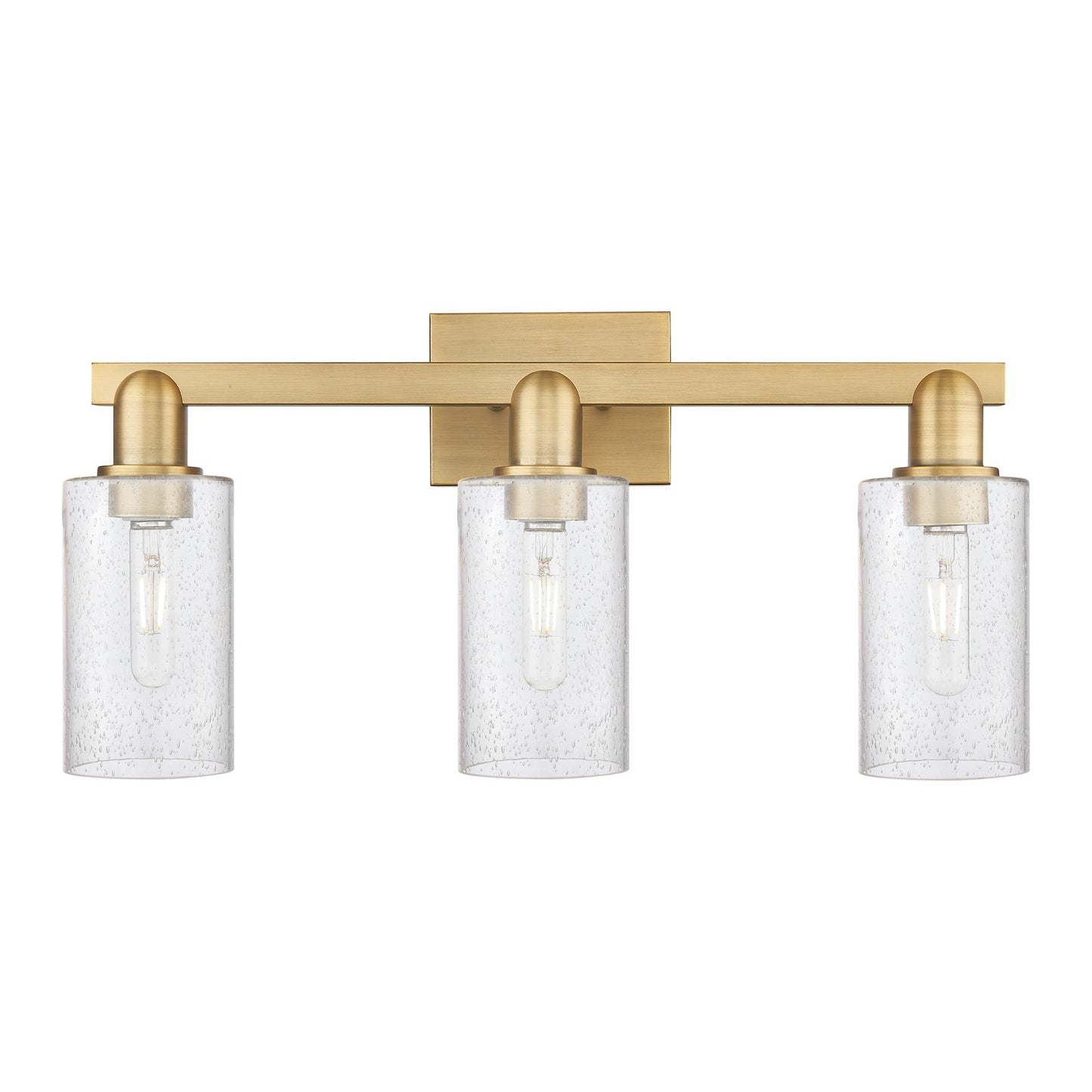 Innovations Clymer 23in 3-Light Bath Vanity Light | Industrial Brushed Brass Steel and Seedy Glass | Bathroom Vanity | 22.88 x | Model 716-3W-BB-G804