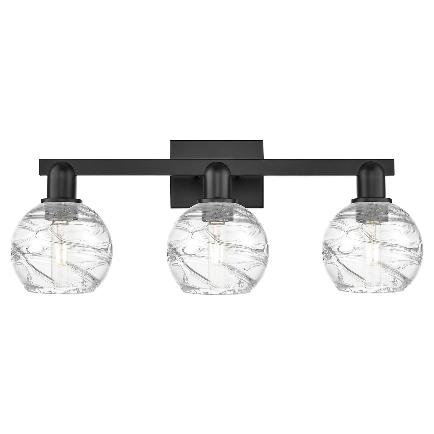 Innovations Athens Deco Swirl 26in 3-Light Bath Vanity | Industrial Matte Black Steel and Clear Deco Swirl Glass | Bathroom | Model 716-3W-BK-G1213-6CL