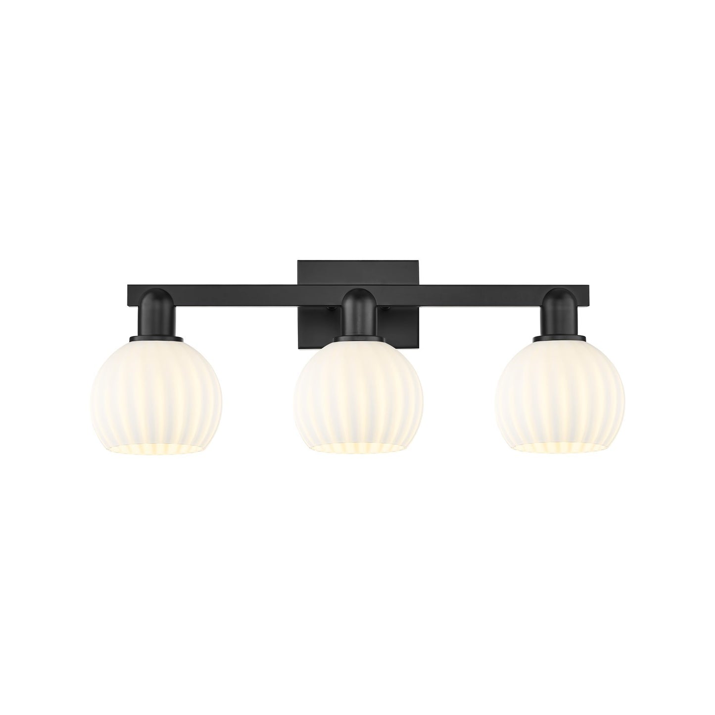 Innovations Lighting White Venetian 25in 3-Light Bath Vanity | Industrial Matte Black and White Venetian Glass | Bathroom | Model 716-3W-BK-G1217-6WV