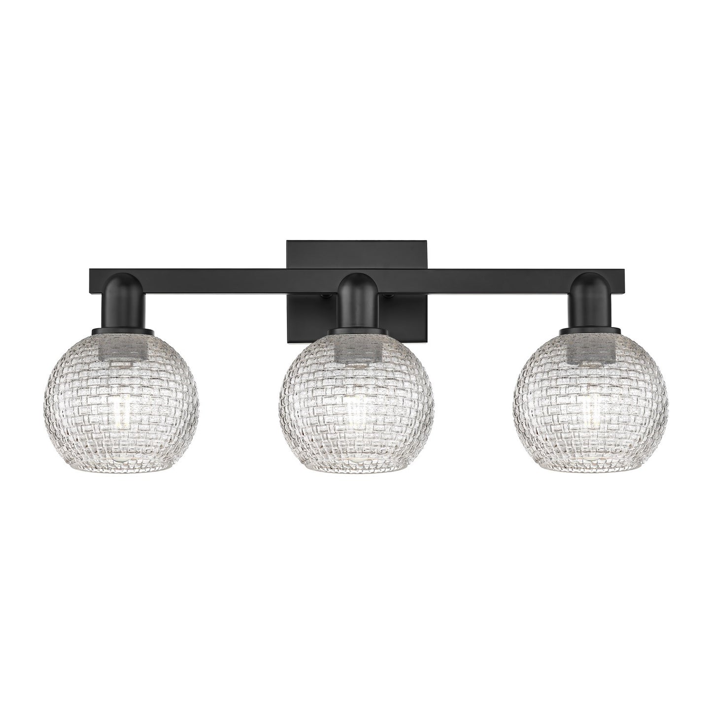 Innovations Athens 25in 3-Light Bath Vanity Light | Industrial Matte Black Steel and Clear Basket Weave Glass | Bathroom | Model 716-3W-BK-G122C-6CL