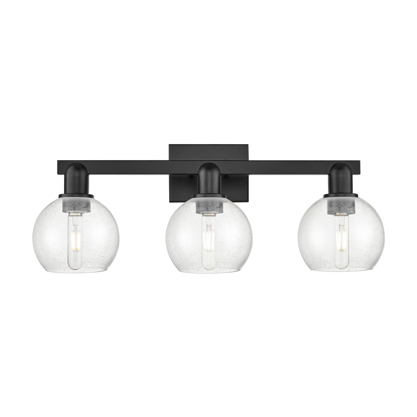 Innovations Athens 25in 3-Light Bath Vanity Light | Industrial Matte Black Steel and Seedy Glass | Bathroom Vanity | 24.88 x 9.62 | Model 716-3W-BK-G124-6