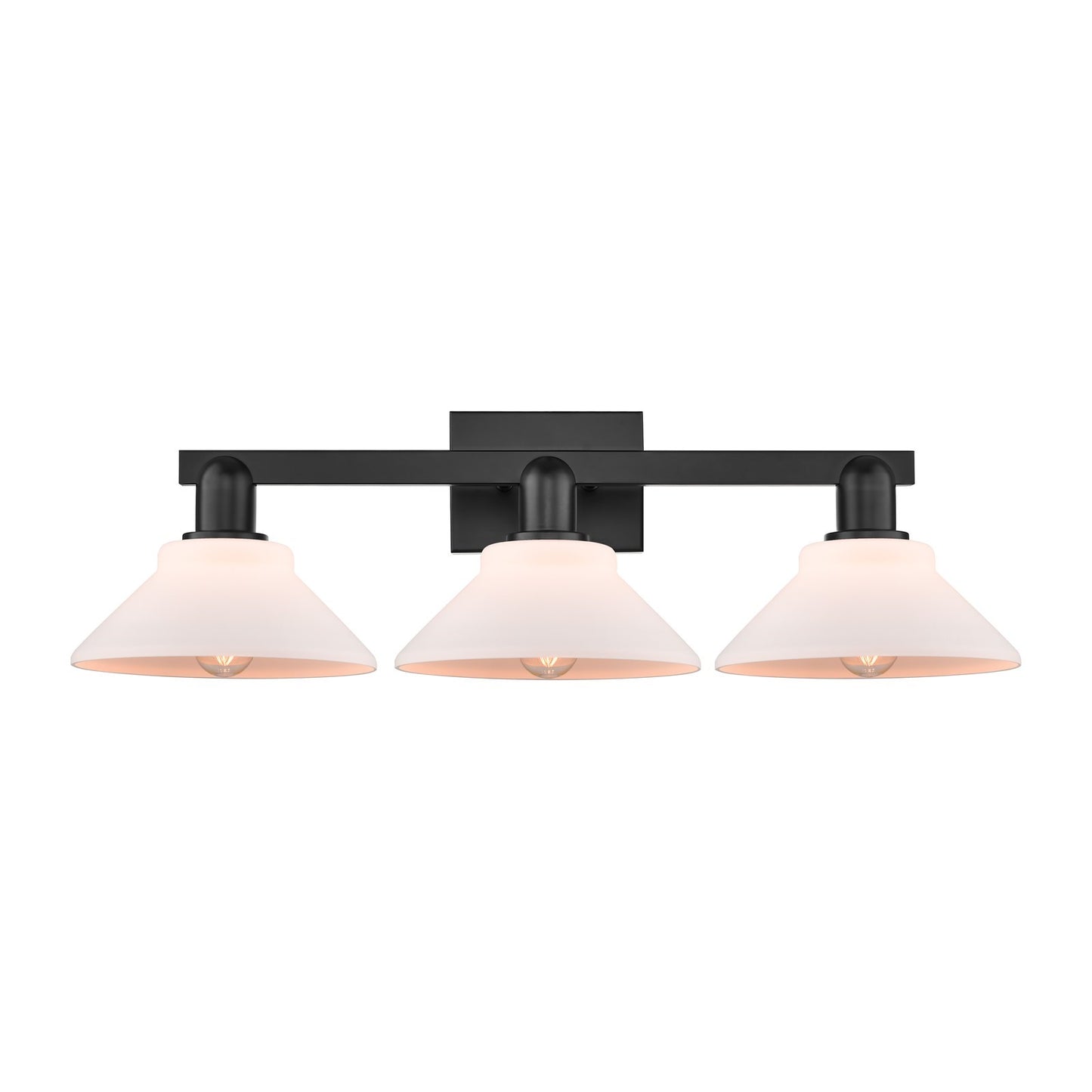 Innovations Orwell 27in 3-Light Bath Vanity Light | Industrial Matte Black Steel and Matte White Glass | Bathroom Vanity | 27.38 x | Model 716-3W-BK-G131