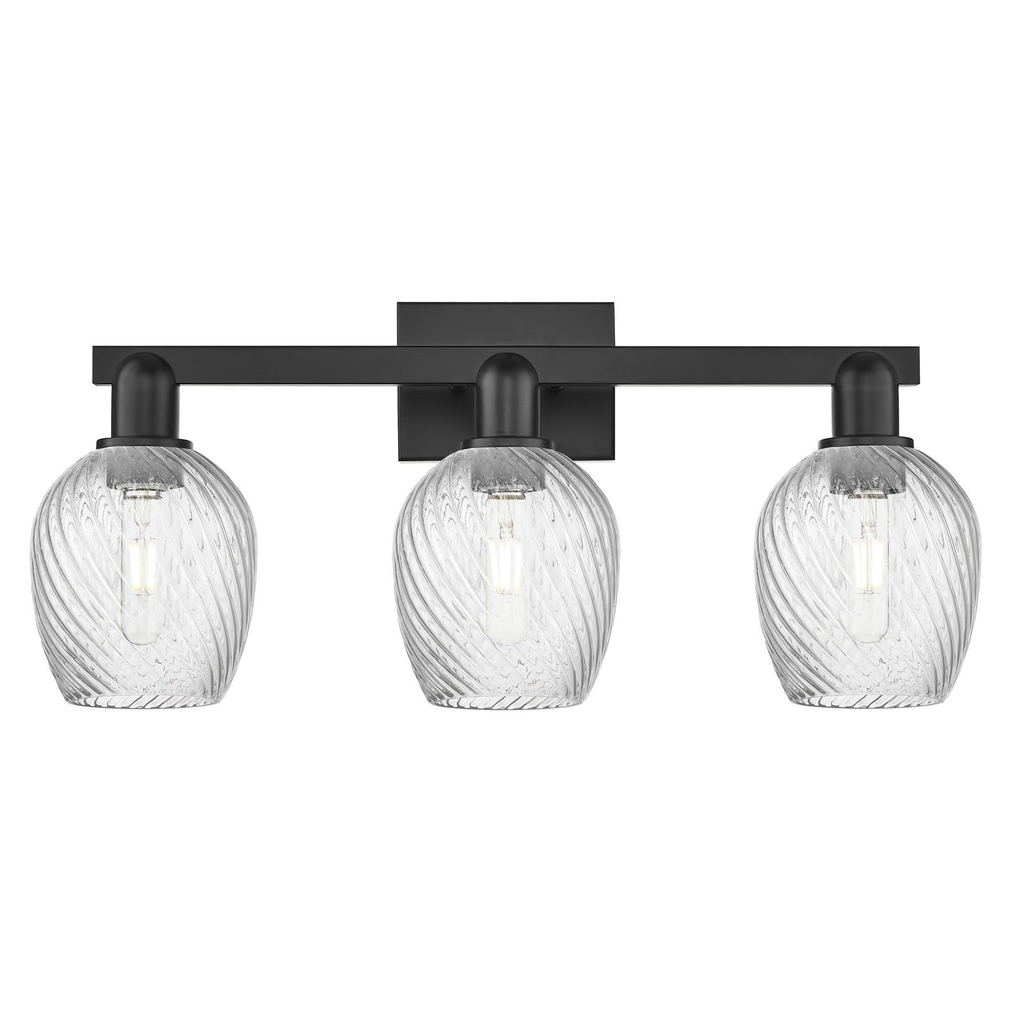 Innovations Salina 25in 3-Light Bath Vanity Light | Industrial Matte Black Steel and Clear Spiral Fluted Glass | Bathroom Vanity | Model 716-3W-BK-G292
