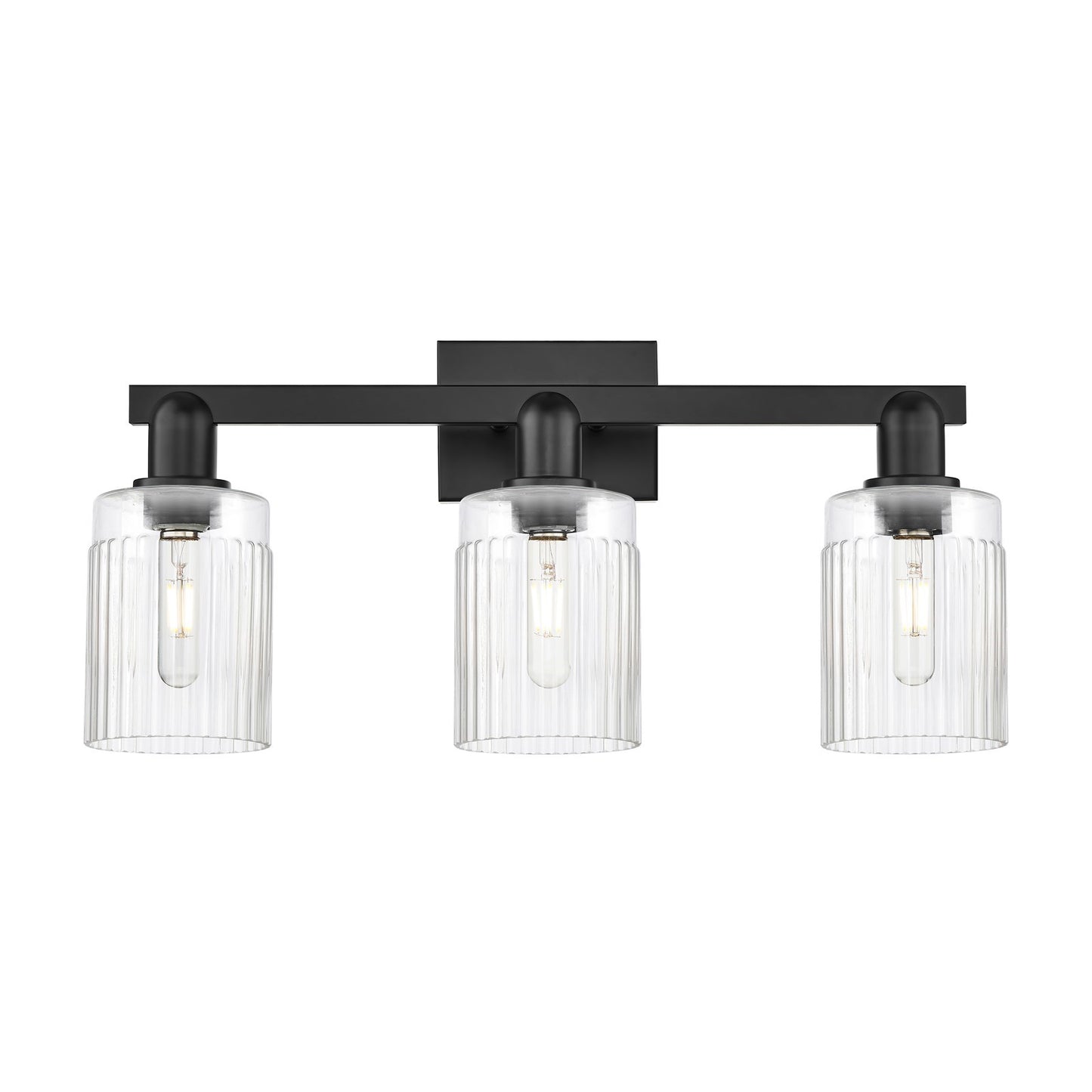 Innovations Hadley 24in 3-Light Bath Vanity Light | Industrial Matte Black Steel and Clear Ribbed Glass | Bathroom Vanity | 23.5 x | Model 716-3W-BK-G342