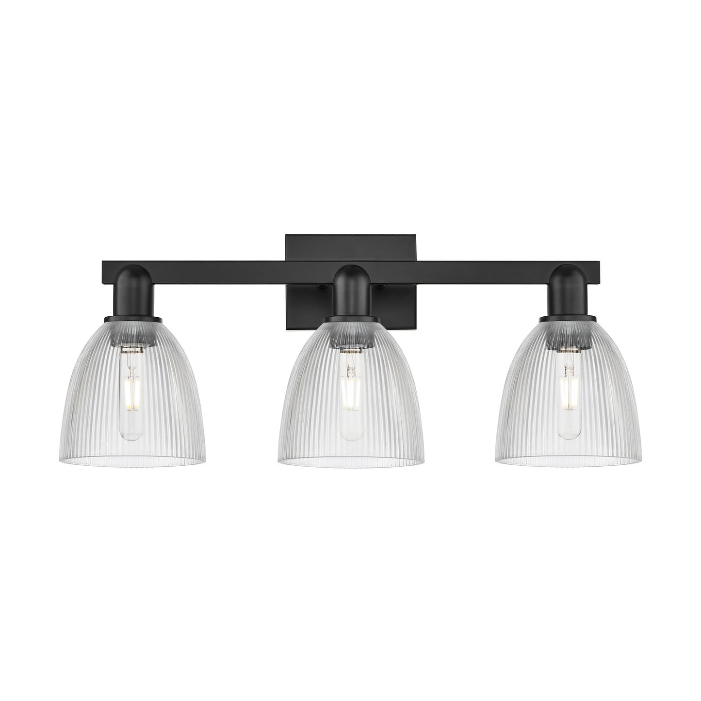 Innovations Castile 25in 3-Light Bath Vanity Light | Industrial Matte Black Steel and Clear Glass | Bathroom Vanity | 25 x 10.75 x | Model 716-3W-BK-G382