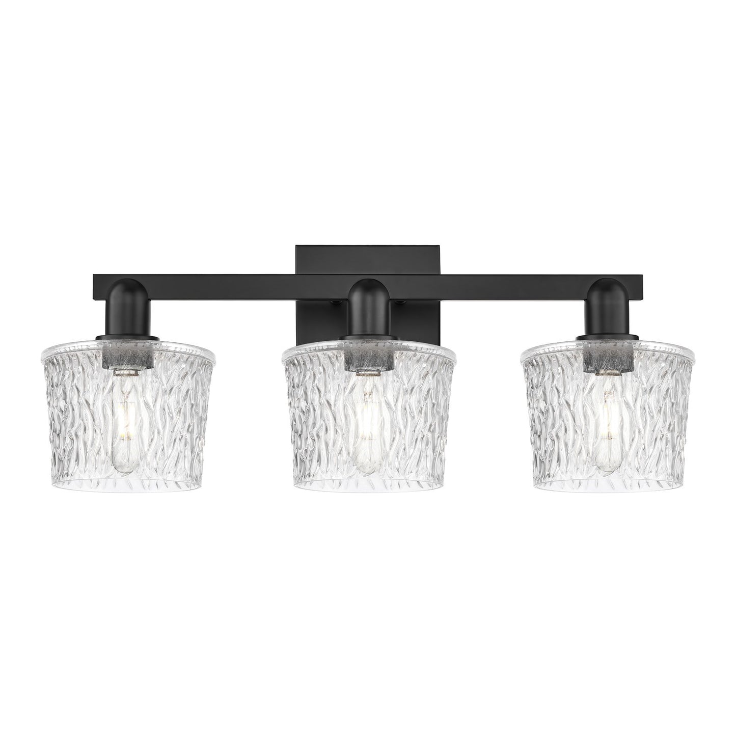 Innovations Niagara 26in 3-Light Bath Vanity Light | Industrial Matte Black Steel and Clear Glass | Bathroom Vanity | 25.5 x 10.25 | Model 716-3W-BK-G402