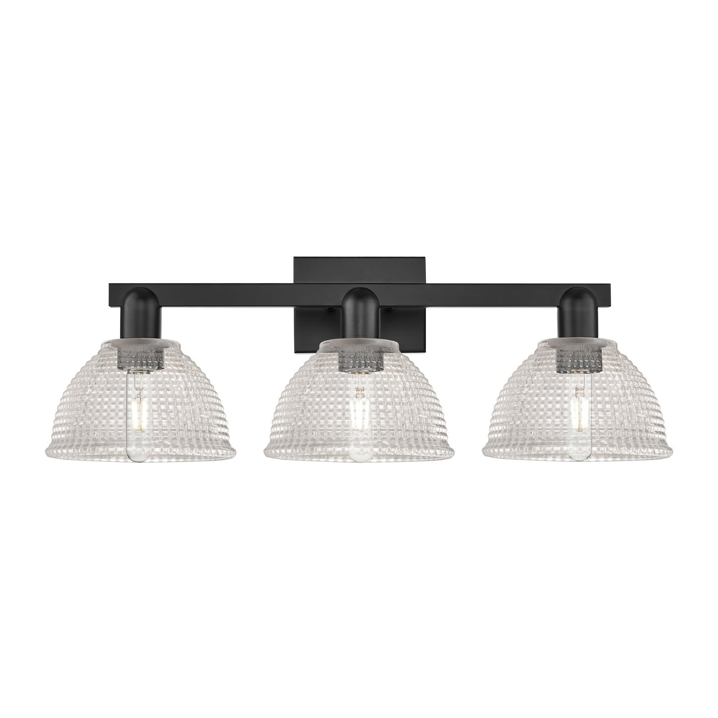 Innovations Arietta 27in 3-Light Bath Vanity Light | Industrial Matte Black Steel and Clear Glass | Bathroom Vanity | 27 x 8.5 x | Model 716-3W-BK-G422