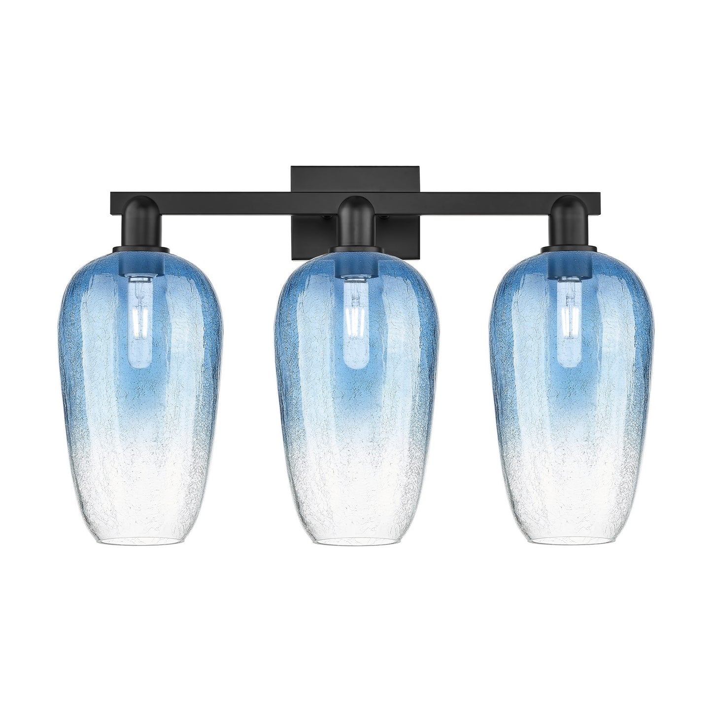Innovations Brookhaven Flute 26in 3-Light Bath Vanity | Industrial Matte Black Steel and Sapphire Blue Glass | Bathroom Vanity | Model 716-3W-BK-G484-7SB