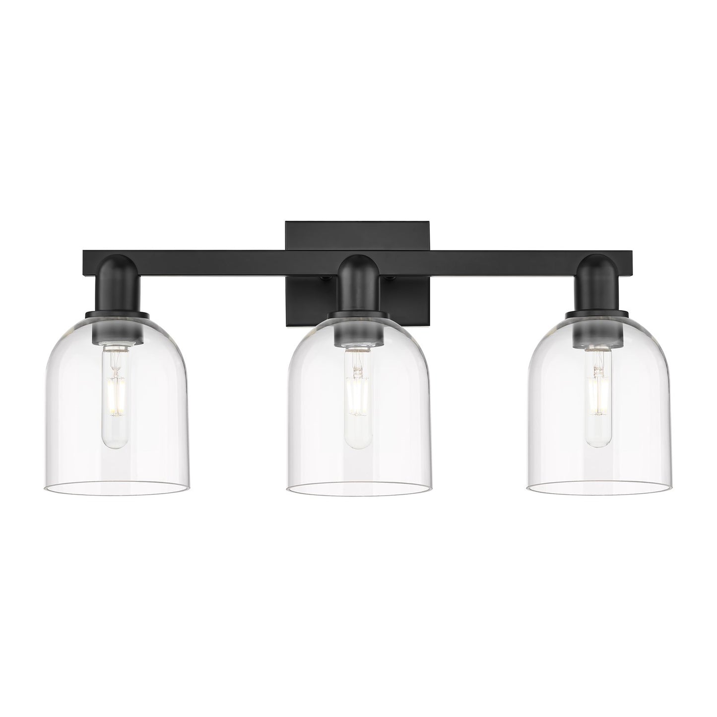 Innovations Bella 25in 3-Light Bath Vanity Light | Industrial Matte Black Steel and Clear Glass | Bathroom Vanity | 24.5 x | Model 716-3W-BK-G558-6CL
