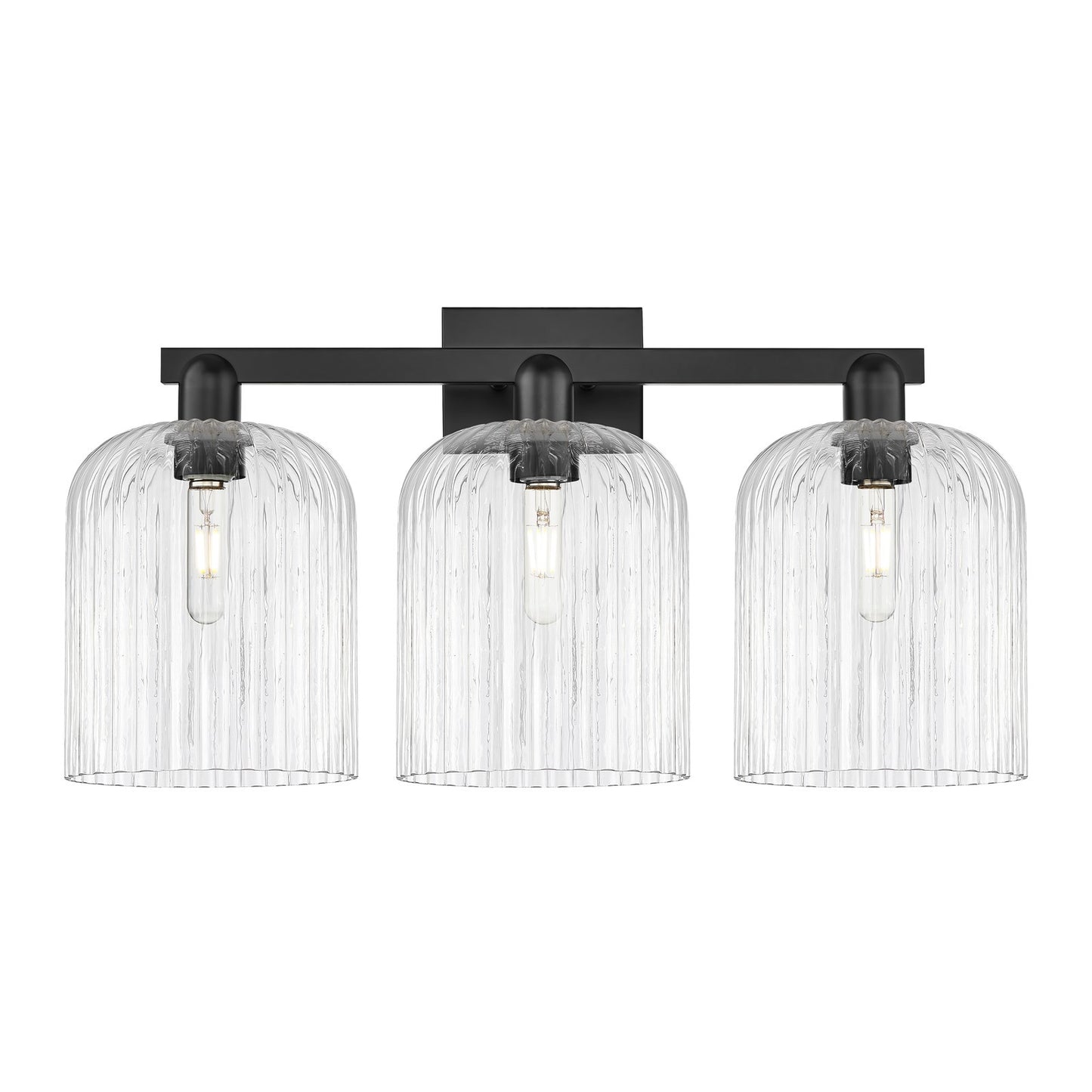 Innovations Bridal Veil 27in 3-Light Bath Vanity Light | Industrial Matte Black Steel and Clear Ribbed Glass | Bathroom Vanity | Model 716-3W-BK-G559-8CL