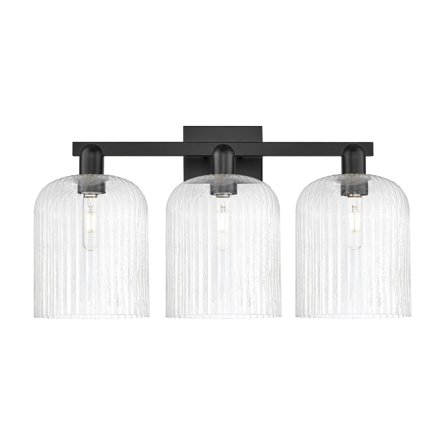 Innovations Bridal Veil 27in 3-Light Bath Vanity Light | Industrial Matte Black Steel and Seedy Ribbed Glass | Bathroom Vanity | Model 716-3W-BK-G559-8SDY