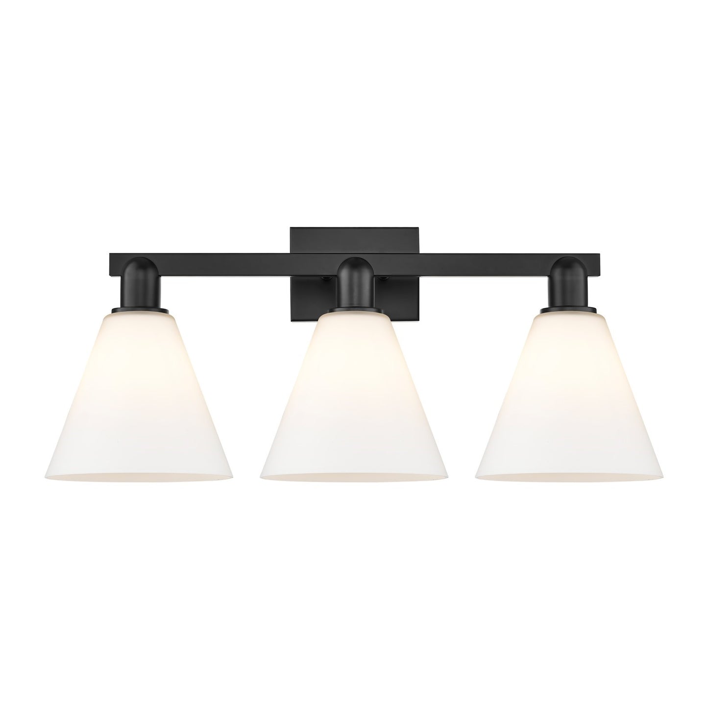 Innovations Berkshire 26in 3-Light Bath Vanity | Industrial Matte Black Steel and Matte White Glass | Bathroom Vanity Light | 26 | Model 716-3W-BK-GBC-81