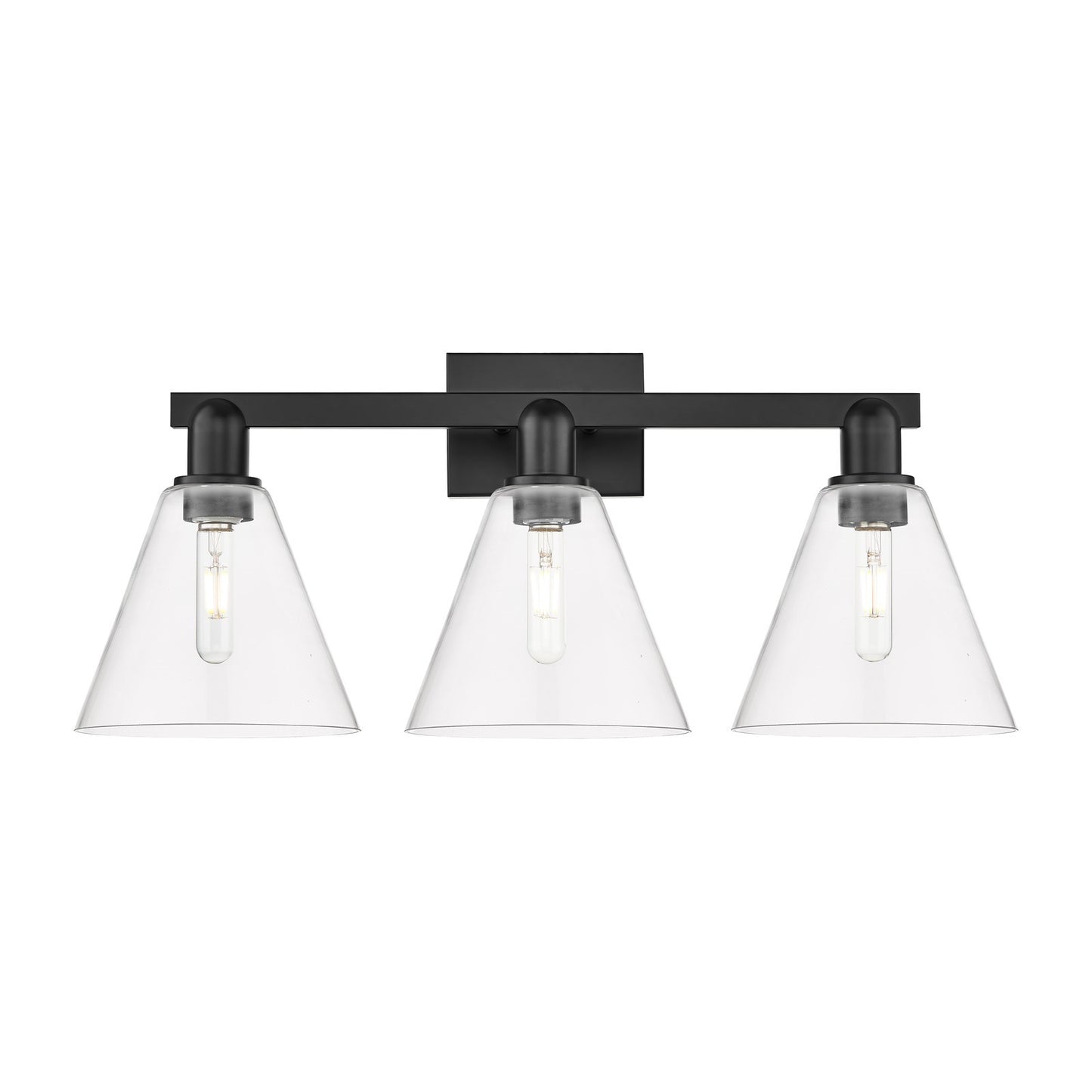 Innovations Berkshire 26in 3-Light Bath Vanity | Industrial Matte Black Steel and Clear Glass | Bathroom Vanity & Powder Room | Model 716-3W-BK-GBC-82