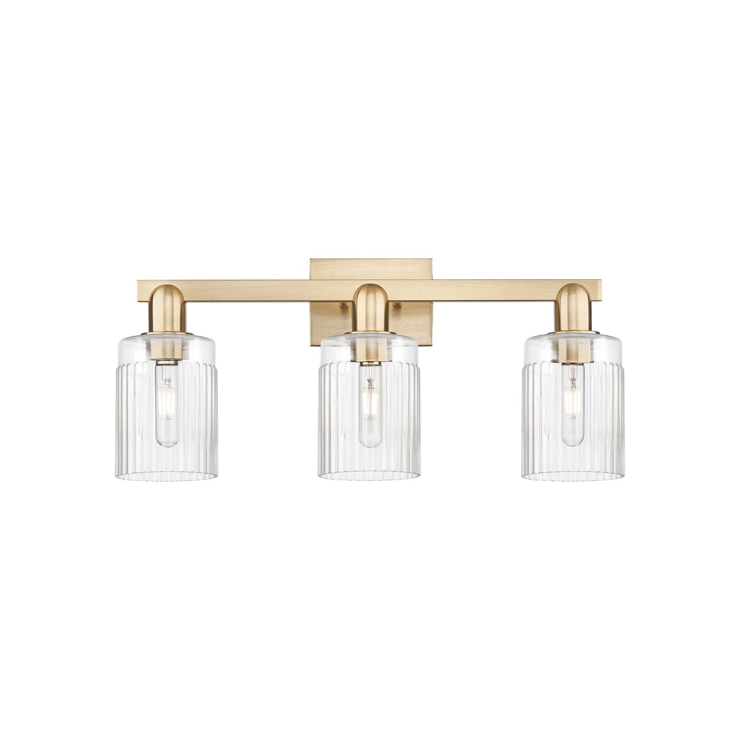 Innovations Hadley 24in 3-Light Bath Vanity Light | Industrial Champagne Bronze Steel and Clear Ribbed Glass | Bathroom Vanity | Model 716-3W-CB-G342