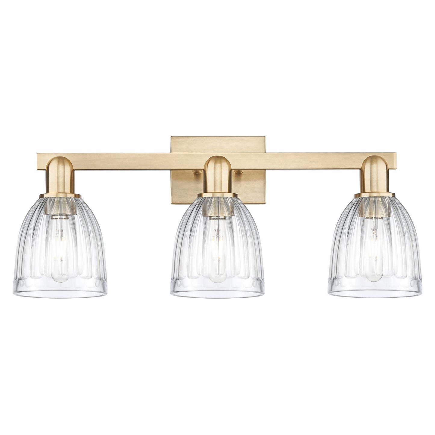 Innovations Brookfield 25in 3-Light Bath Vanity Light | Industrial Champagne Bronze Steel and Clear Ribbed Glass | Bathroom Vanity | Model 716-3W-CB-G442