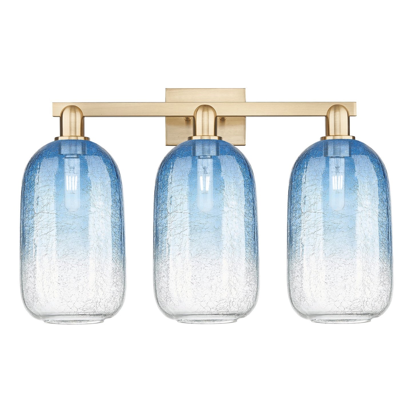 Innovations Brookhaven Cloche 26in 3-Light Bath Vanity | Industrial Champagne Bronze Steel and Sapphire Blue Glass | Bathroom | Model 716-3W-CB-G482-7SB