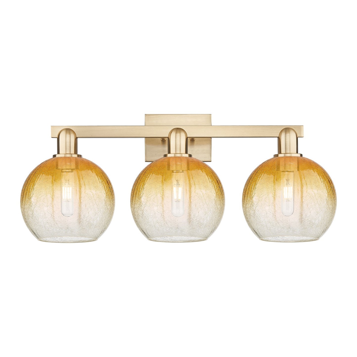 Innovations Brookhaven Globe 27in 3-Light Bath Vanity | Industrial Champagne Bronze Steel and Amber Glass | Bathroom Vanity | Model 716-3W-CB-G483-8AM